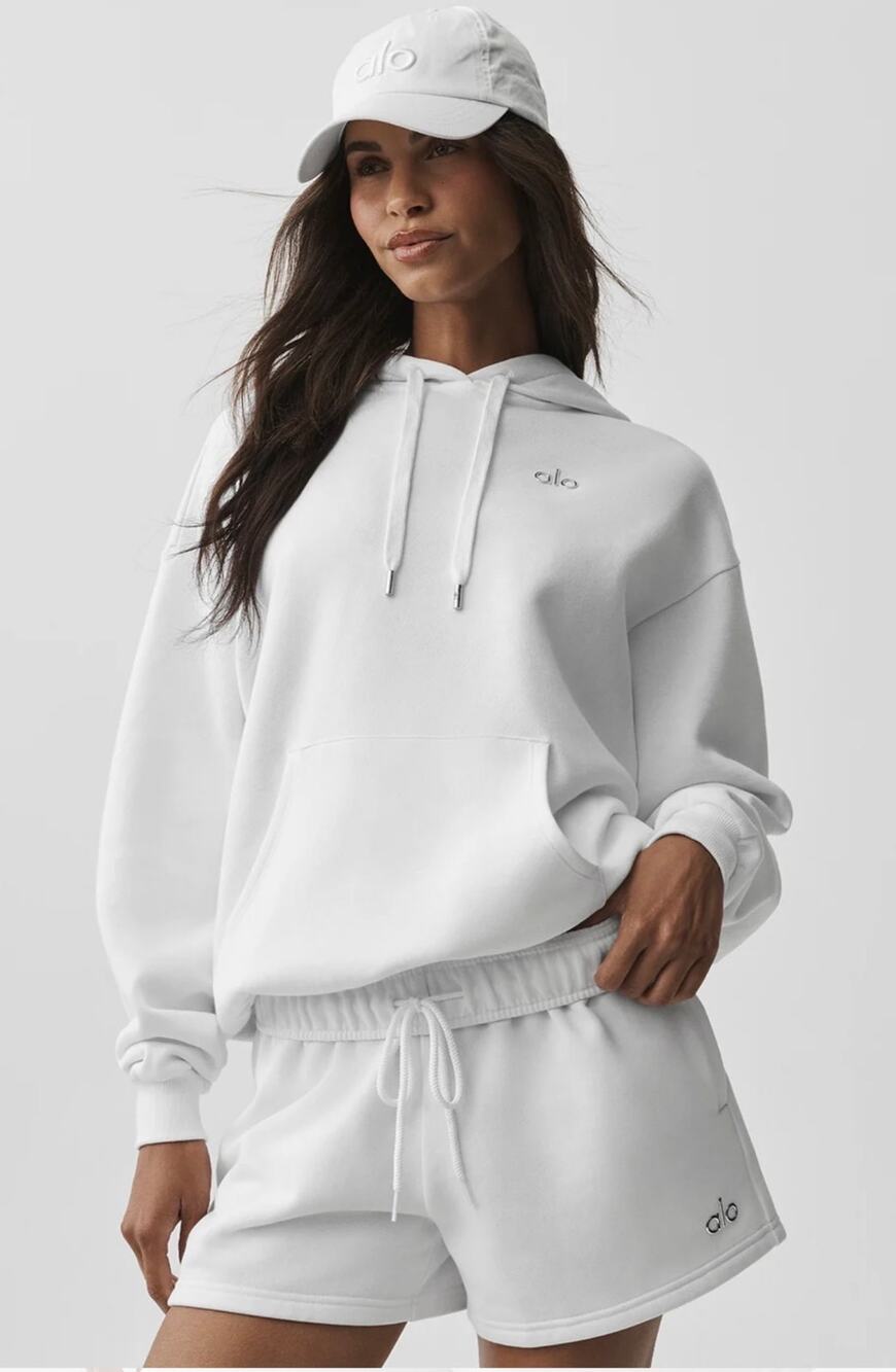 Alo Yoga Accolade Hoodie White Size Medium Pullover Sweatshirt Logo